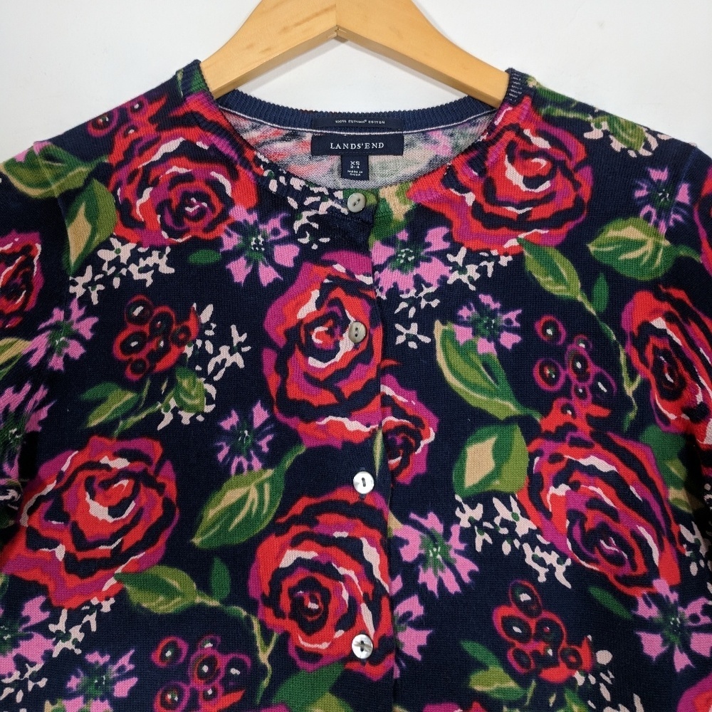 Land's End Supima Cotton Floral Cardigan - Picture 5 of 7
